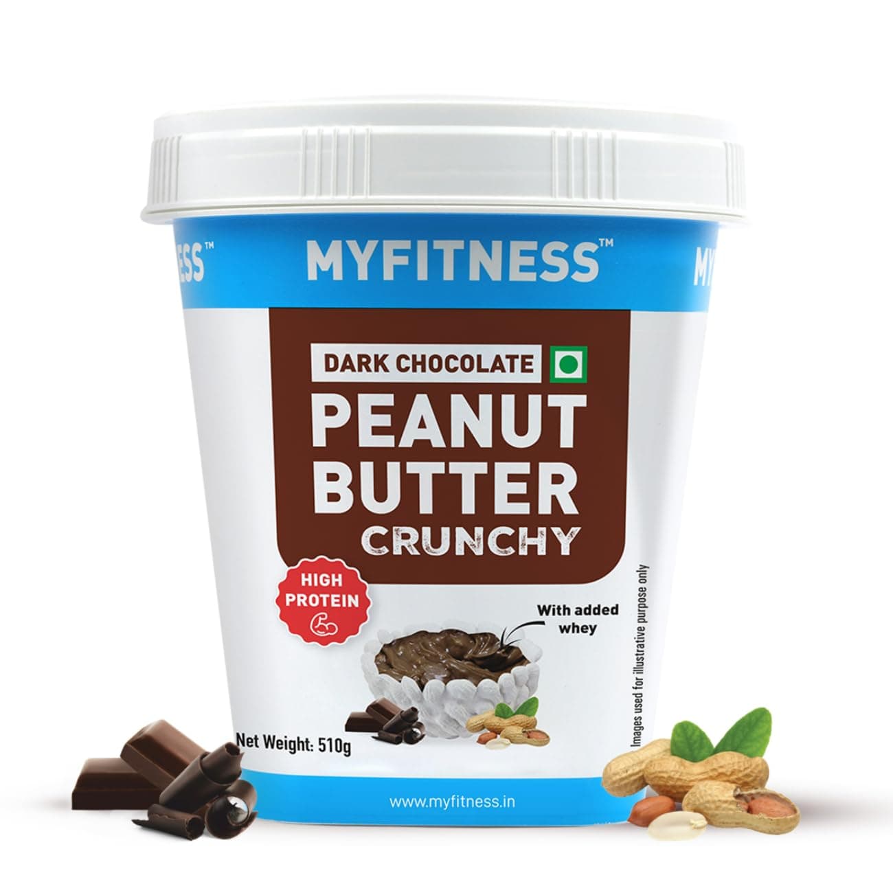 - MYFITNESS Peanut Butter High Protein Dark Chocolate Spread Crunchy 510g | Added Whey Protein | 30g Protein for Muscle Building | 8g Fiber | Pre & Post-Workout Snacks | Cholesterol Free| Zero Trans Fat