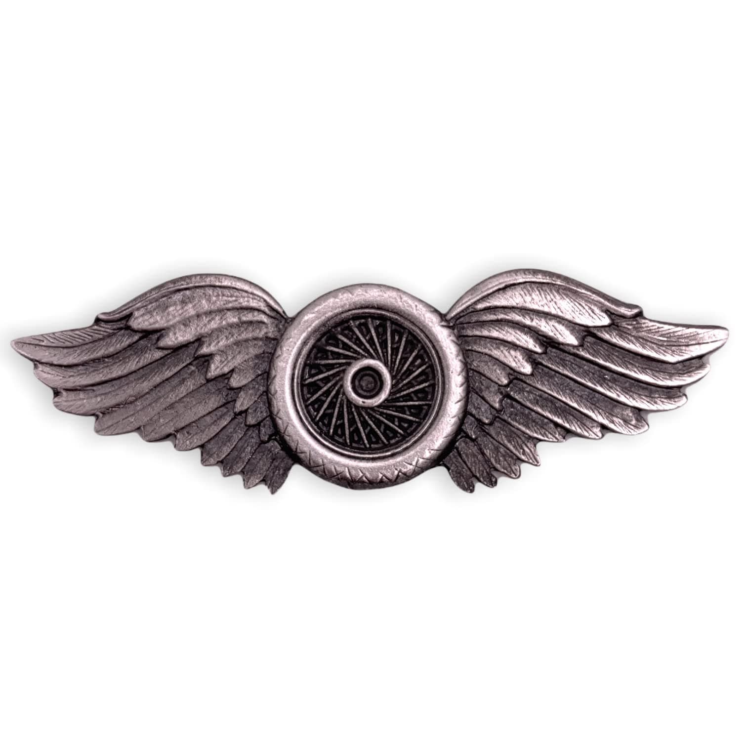 StockPins Winged Wheel Lapel Pin - Pewter Biker Pin for Motorcycle Jackets and Vests, Perfect for Harley Davidson Fans, 1 Pack, Pewter, no gemstone