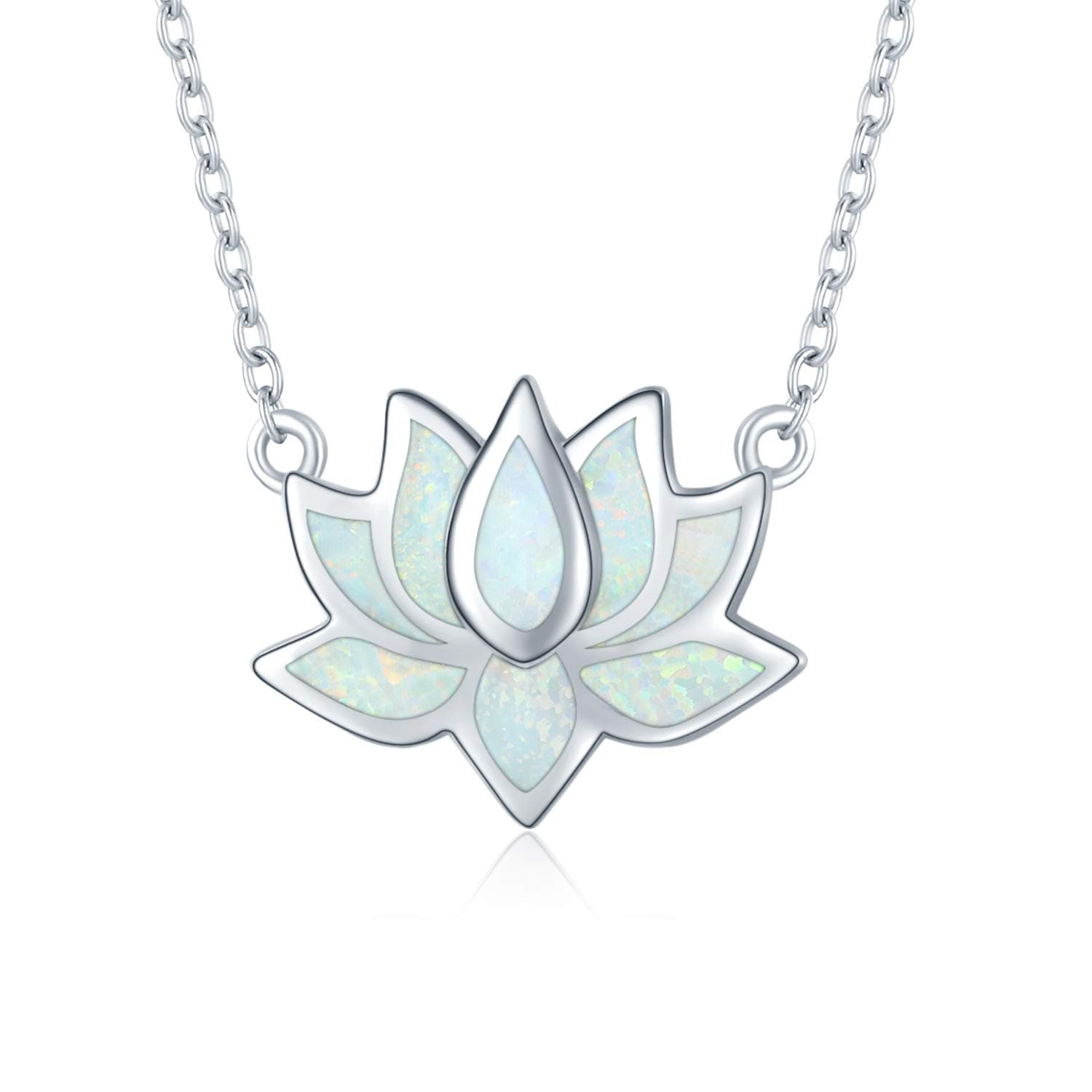 CUOKA MIRACLE Lotus Necklace 925 Sterling Silver Opal Pendant Necklace Lotus Flower Necklace Yoga Necklace Gift for Women