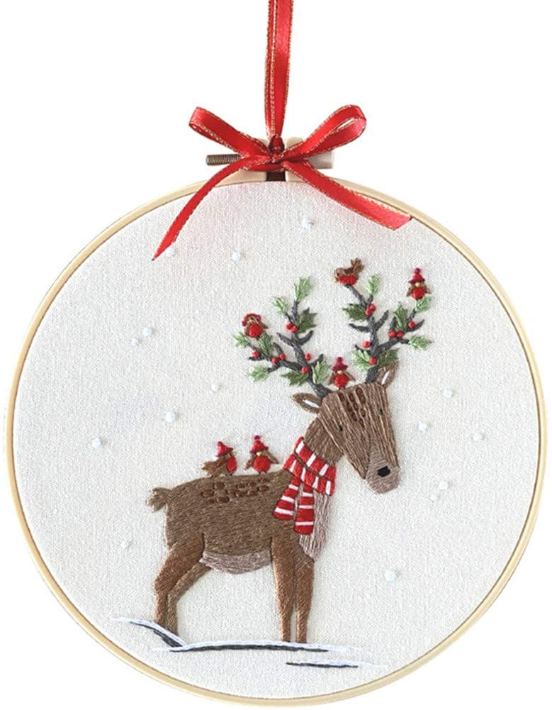 Embroidery Kit Christmas Deer Ornaments Awesocrafts Full Range of Embroidery Starter Kits for Beginners Adults Kids DIY Handmade Easy Patterns (Deer)
