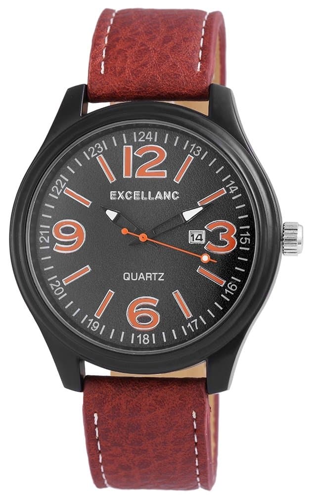 Exce Llanc Men's Watch Analogue Quartz Wrist Watch Black and Metal Housing Round Duct Tape 48 mm x 12 mm with 24 x 22 mm Pin Buckle Leather Bracelet, Black Dial with Date Display 295171200014