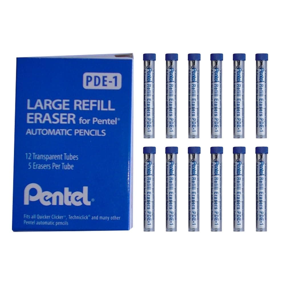 Pentel Refill Eraser for AL, Ax and PD Series Pencils 5 Pcs/Tube, Box of 12 (PDE-1)