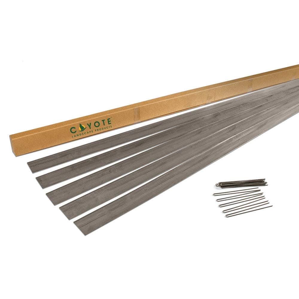 5 Piece Steel Home Kit Raw Steel Edging with 15 Edge Pins, 4" by 8', 18-Gauge