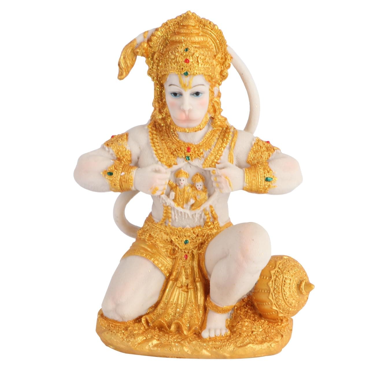 DOITOOL Gold Hanuman Statue Lord Sculpture India Figurine Collection Idol Murti Pooja Sculpture for Home Temple Mandir Car Dashboard Decor