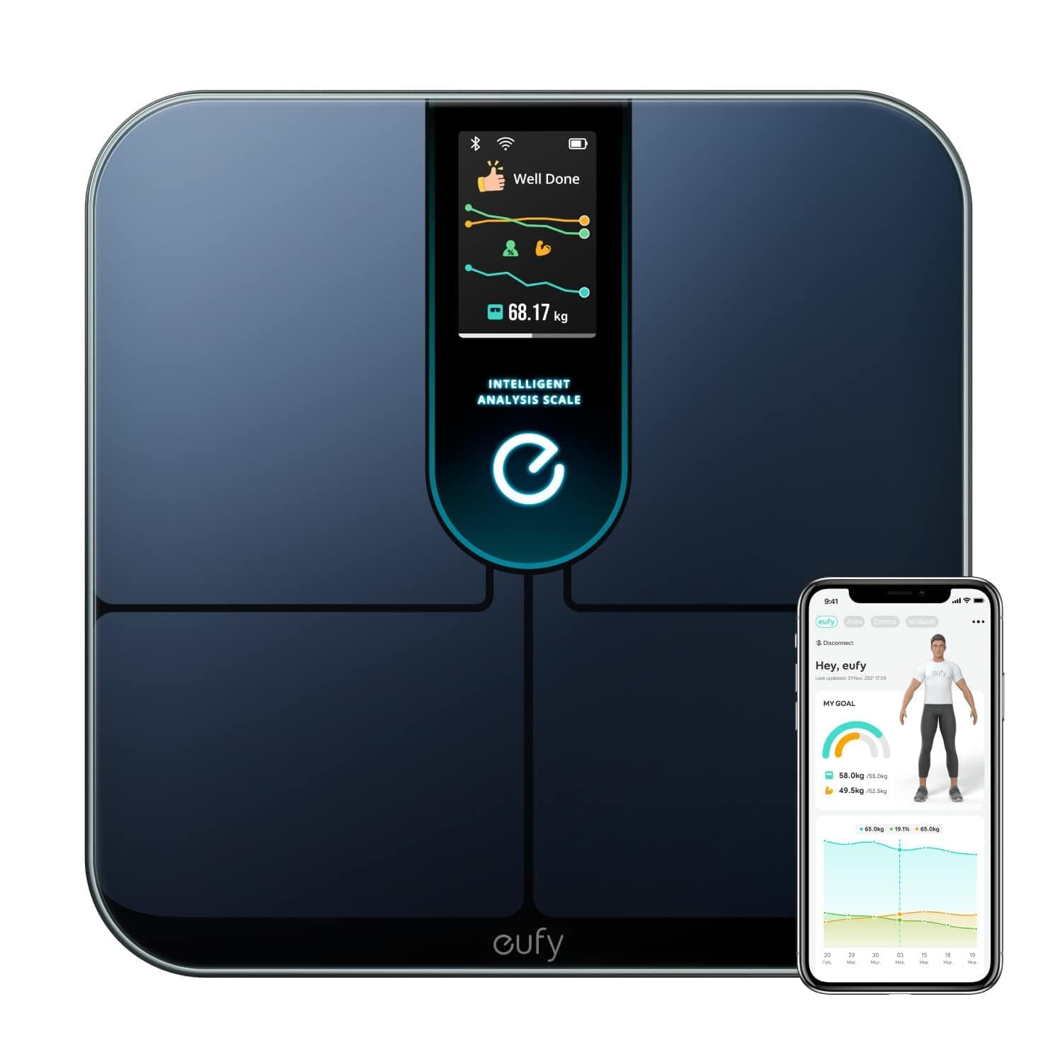 Scales for Body Weight, Digital Bathroom Scales with Wi-Fi Fitness Tracking, Intelligent Analysis, 3D Virtual Body, Bluetooth Scale with Emojis, 16 Measurements, Heart Rate, BMI, Smart Scale P3