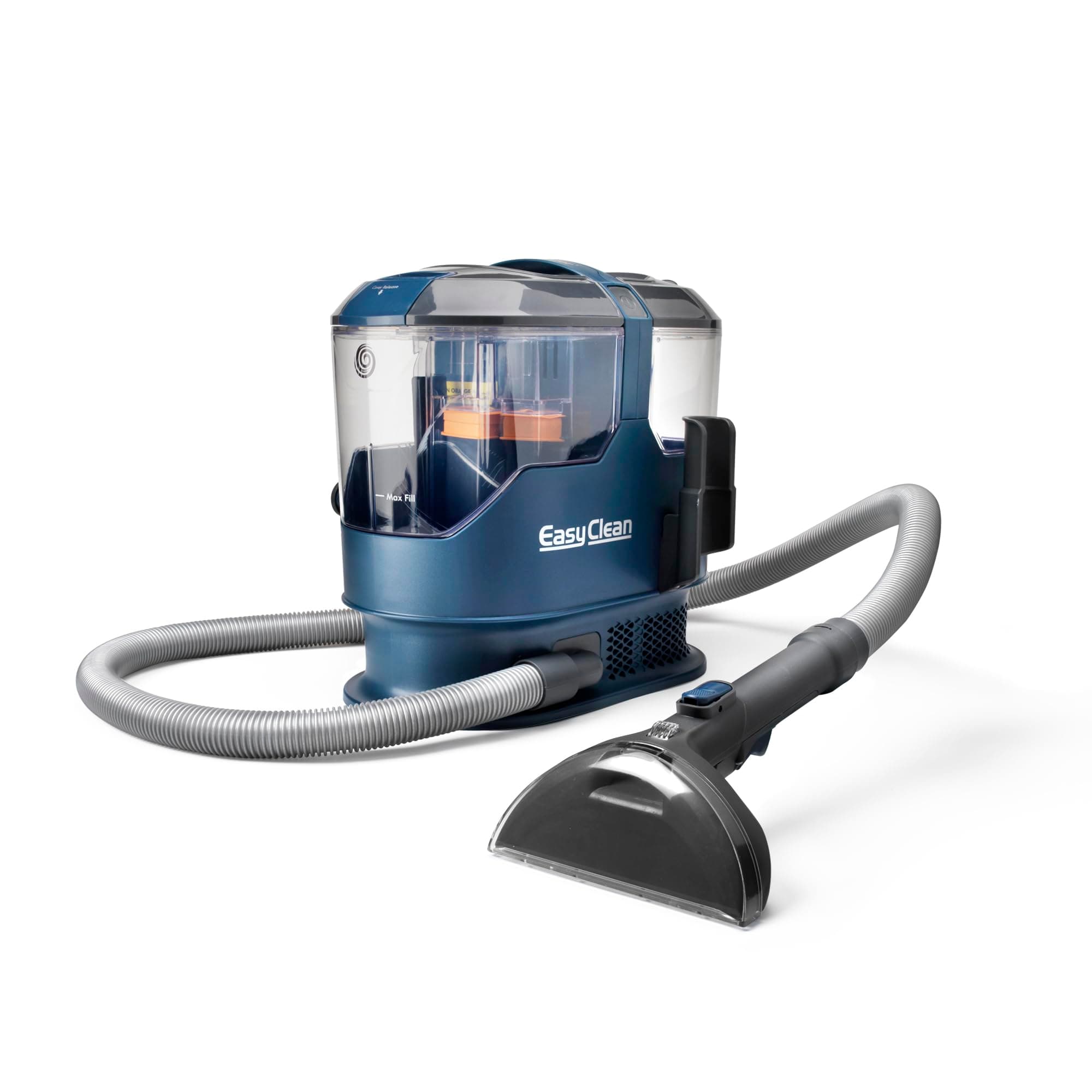 EasyClean Rapid Carpet Spot Cleaner for carpets, stairs & upholstery. With two tools, powerful 800W motor, extra long reach and large capacity. Includes cleaning solution & 2 year guarantee