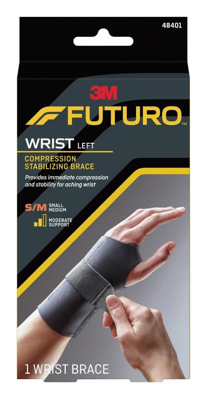 Compression Stabilizing Wrist Brace Left Hand S/M size, 1 unit/pack | Dark Grey color | 48401ENR | Provides immediate compression and stability for aching wrist | Wrist support