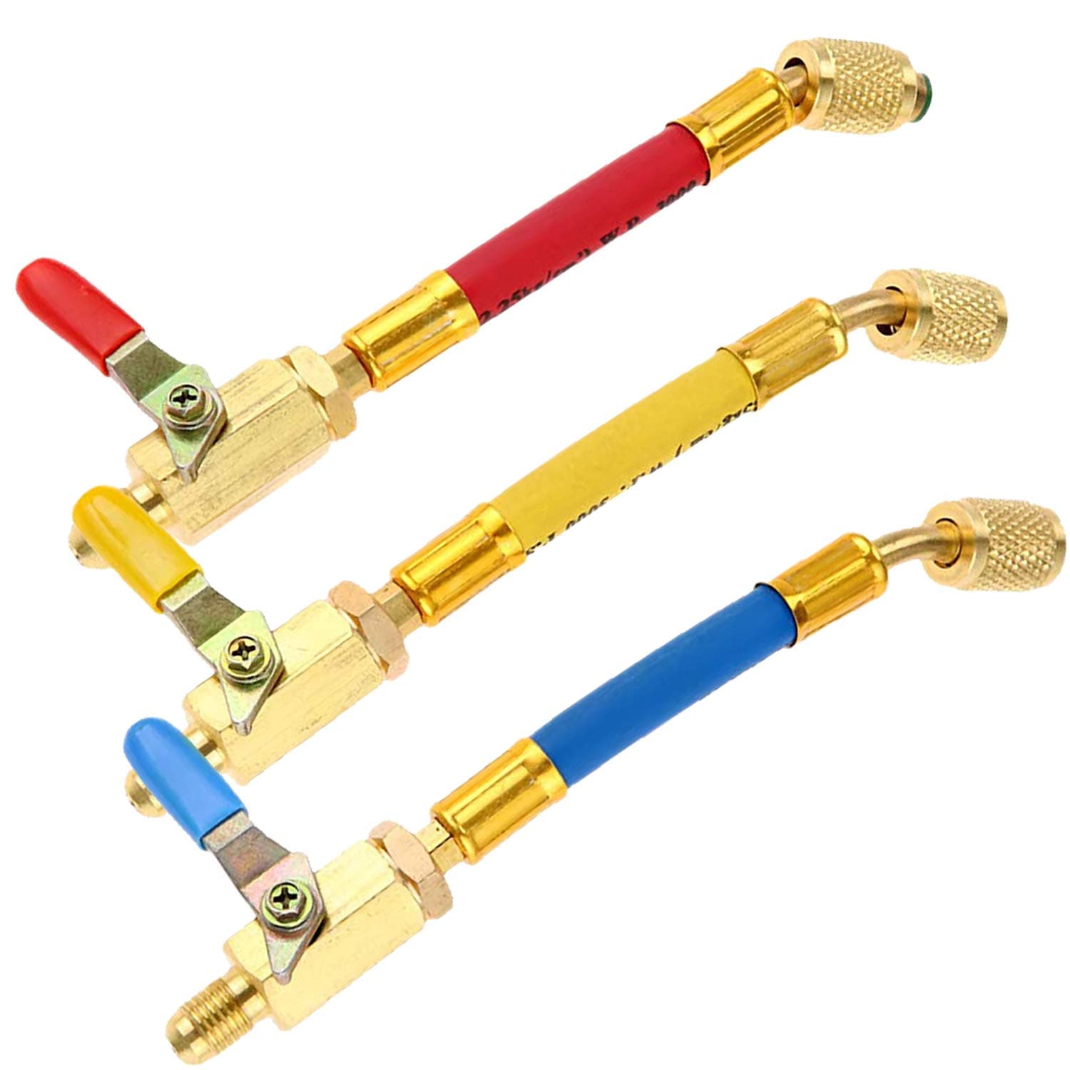 Wadoy R134A R410A R22 R12 Refrigeration Charging Hose Set with Ball Valve, AC HVAC Maintenance Kit, Air Condition Refrigeration Manifold Gauge Set,3 Pcs Color Coded Hoses(7" Long)