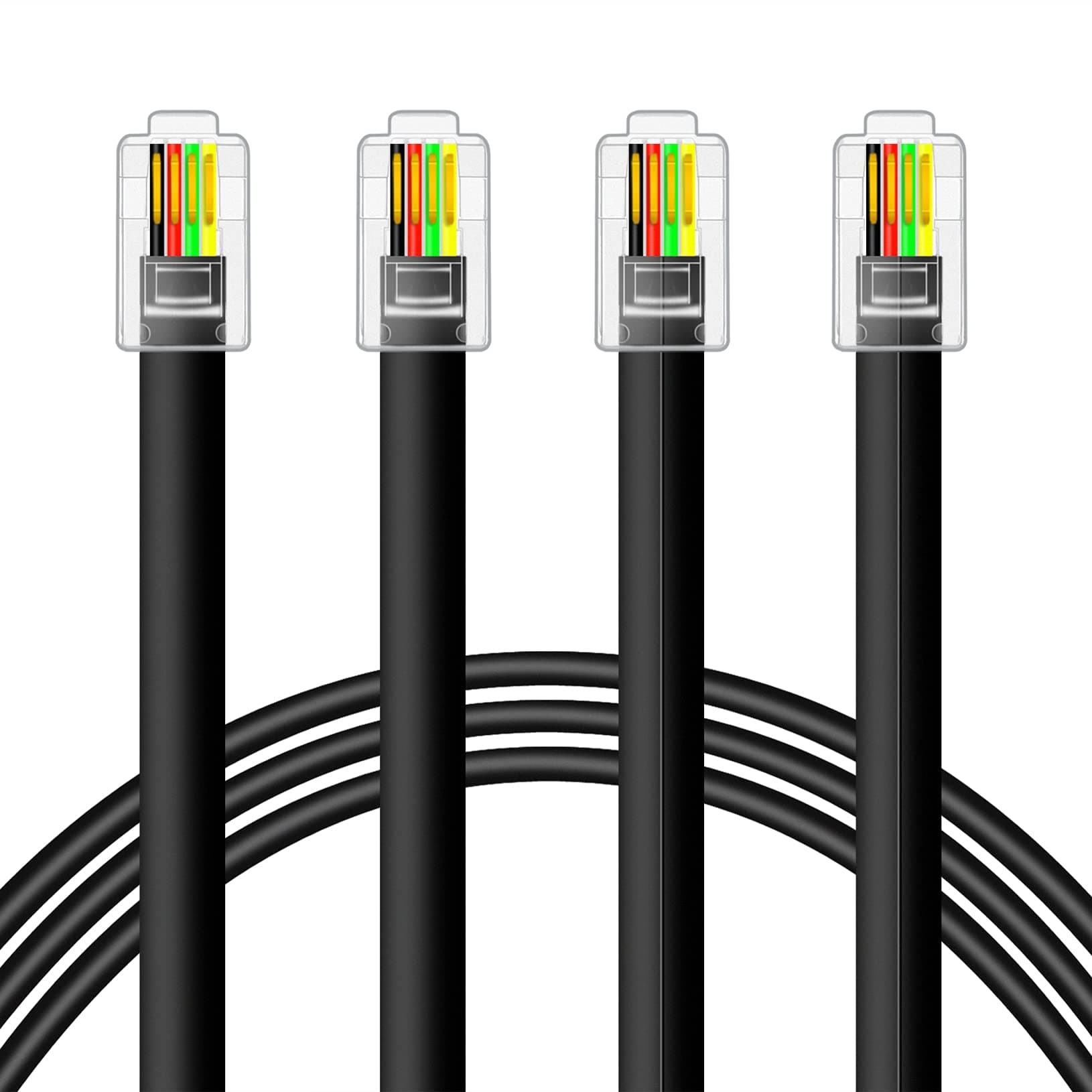 NECABLES 2Pack RJ9 Cable 1ft 4P4C Phone Cord Telephone Cable RJ9 / RJ10 / RJ22 4P4C Male to Male Straight for Both Data and Voice Black - 1 Foot