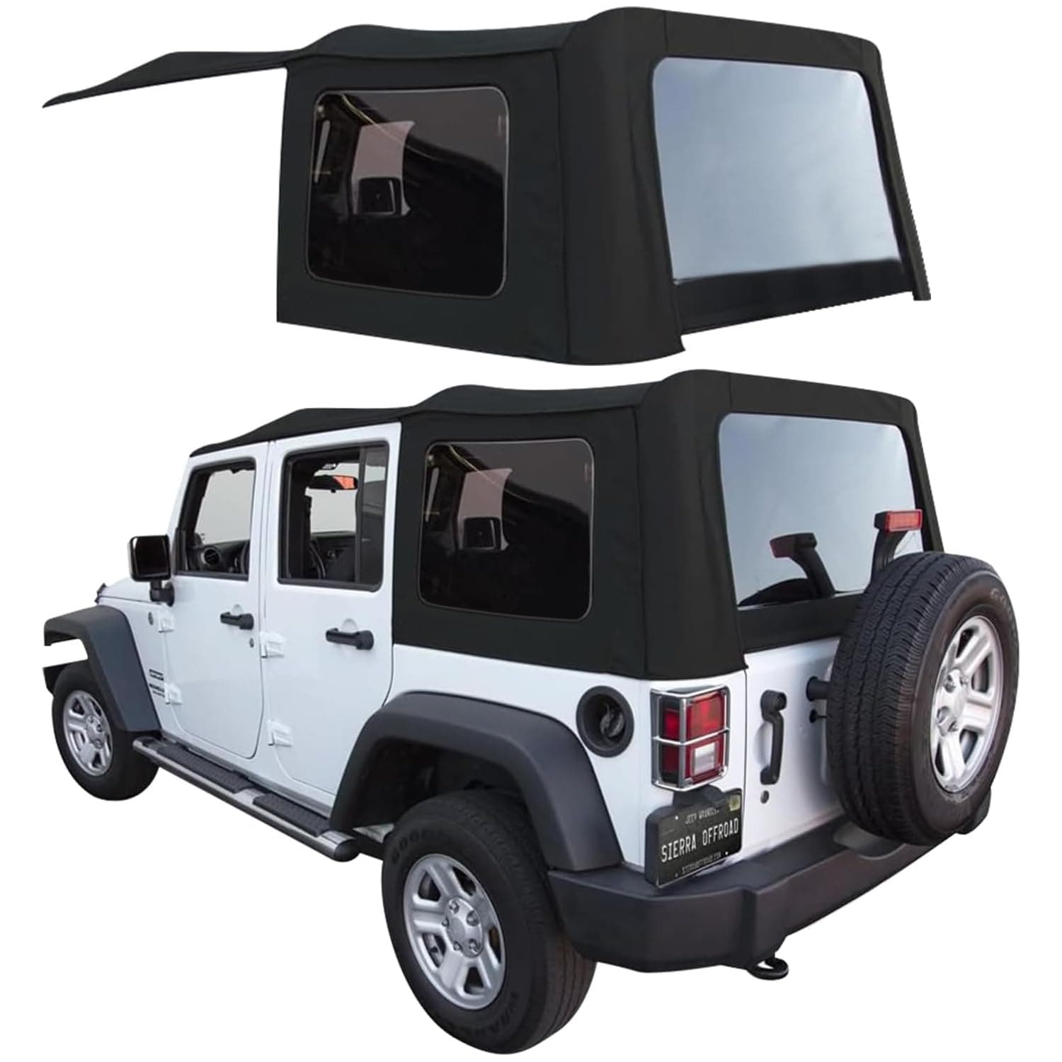 Sierra Offroad Factory Style Soft Top with Tinted Window Fits 2010-2018 Jeep Wrangler JK Unlimited (4 Door) Black Sail Cross