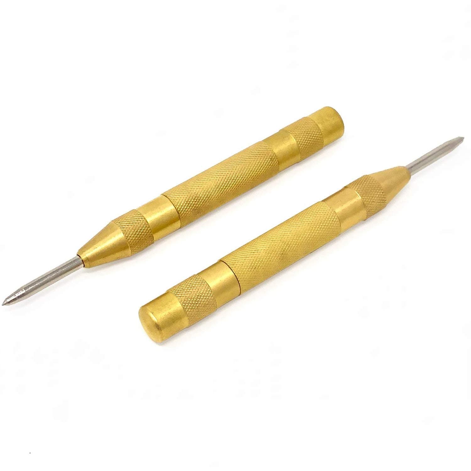 - Automatic Center Punch - 5 inch Brass Spring Loaded Center Hole Punch with Adjustable Tension, Hand Tool for Metal or Wood - Pack of 2
