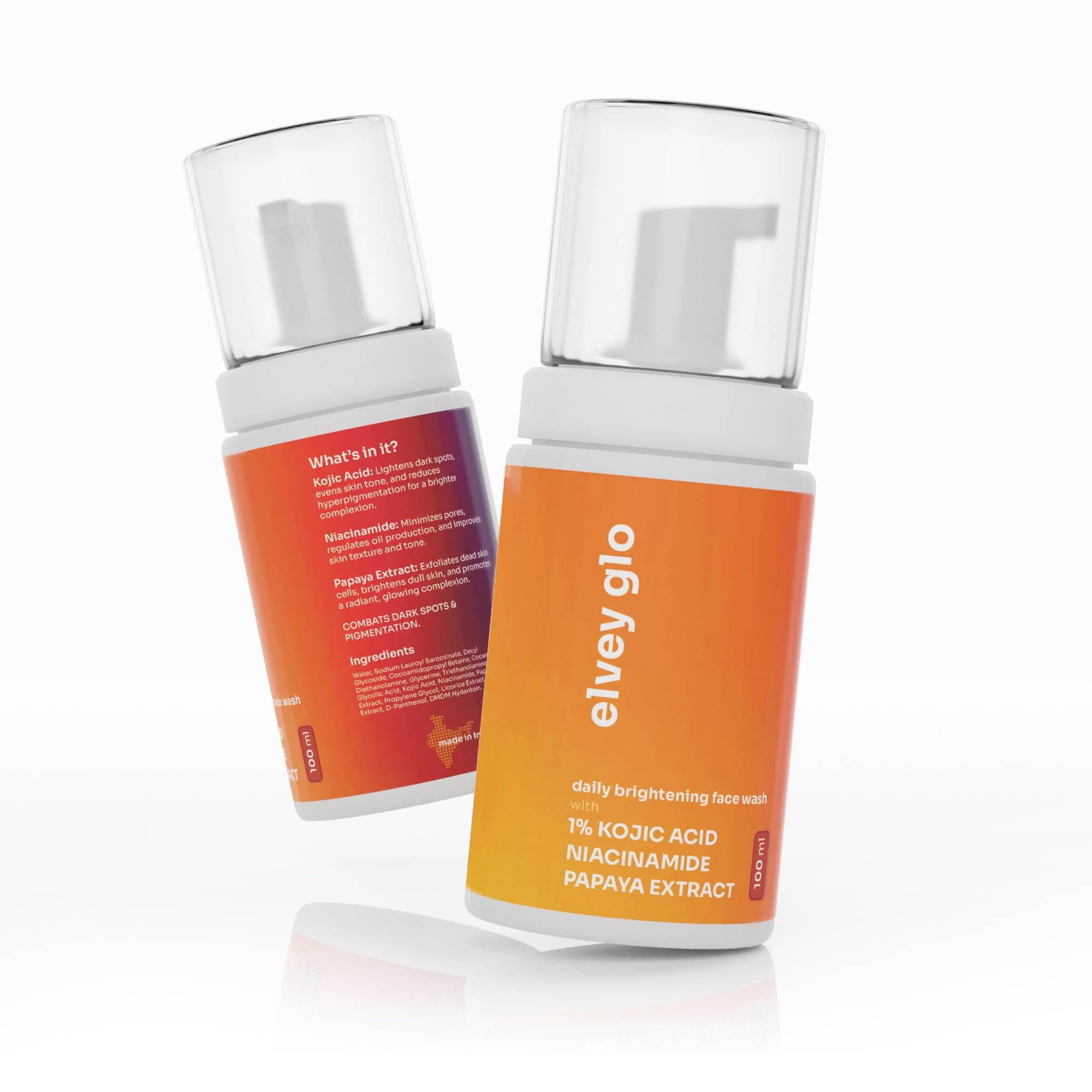 Elvey Essentials Glo Face Wash with 1% Kojic Acid | Niacinamide & Papaya Extract For Dark Spot Reduction, Pigmentation & Glow (100ml)