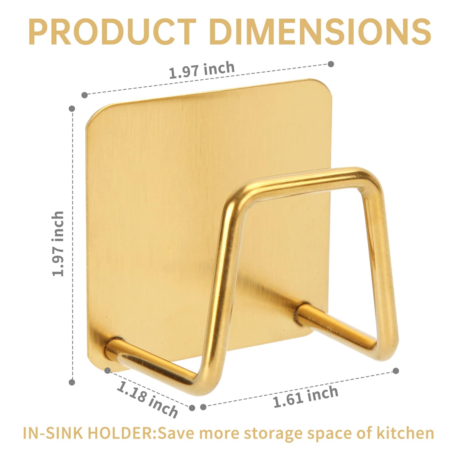 2Pcs Adhesive Sponge Holder for Kitchen Sink Essentials, Stainless Steel Dish Soap Holder, Rustproof and Waterproof, Quick Drying, Minimal Size Saves Space, Gold