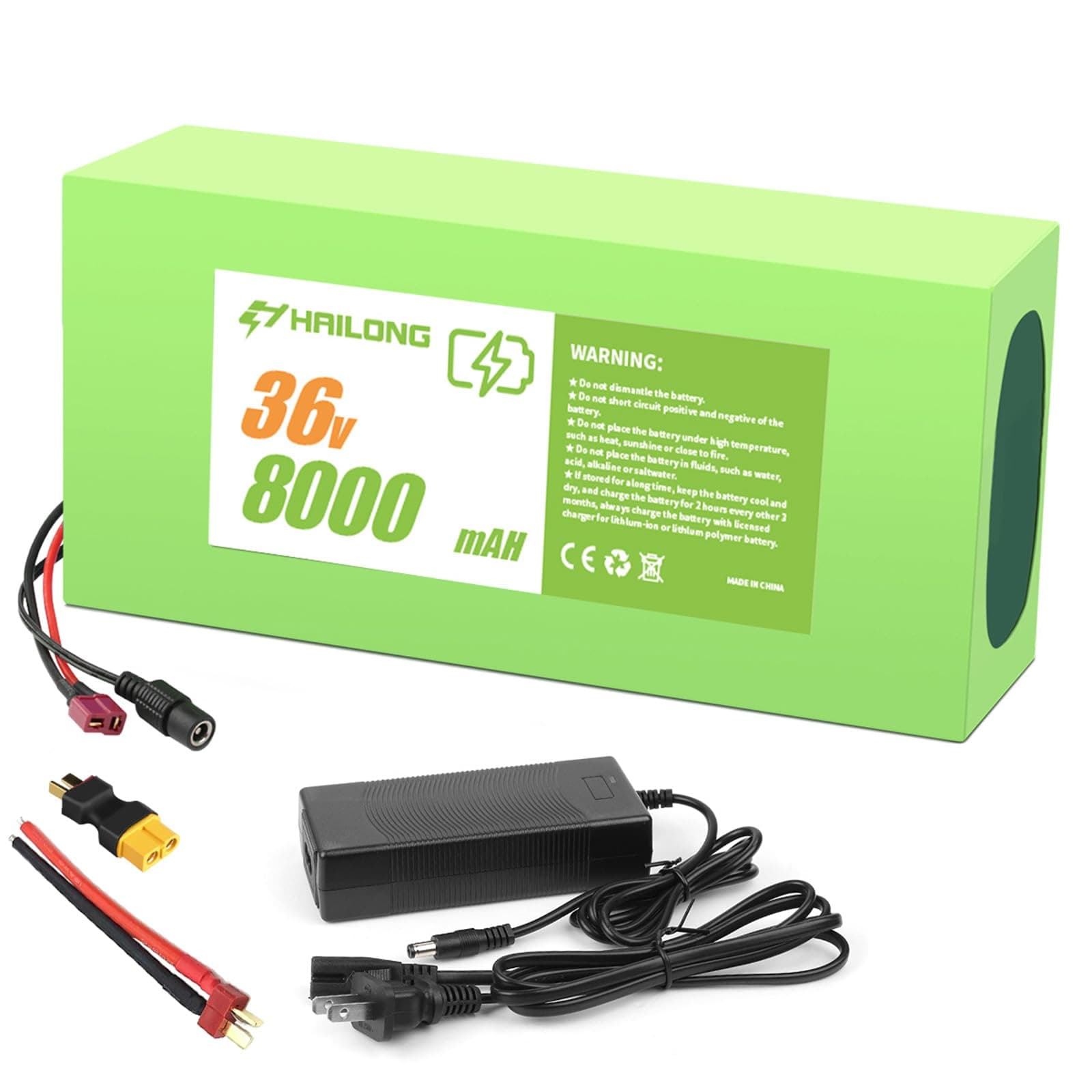 H HAILONG 36V 8Ah 288Wh Ebike Battery, Electric Bike Scooter Lithium Battery with Charger,2A Charger and BMS for 250W 350W 500W Motor(36v 8Ah)