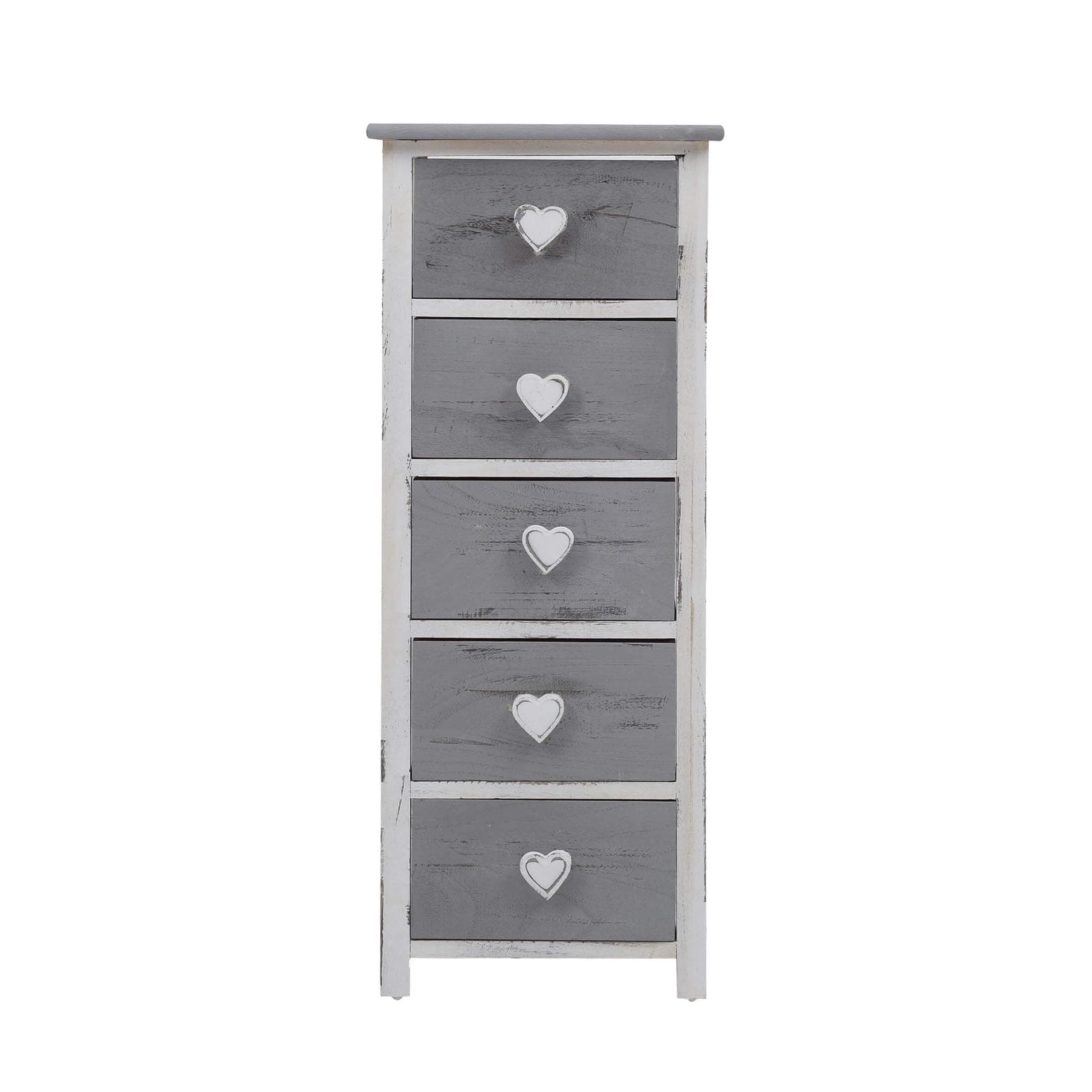 Rebecca Mobili Chest of Drawers Bathroom 5 Drawers Paulownia Wood White Gray Shabby Bedroom Bathroom - 84 x 35 x 27 cm (H x W x D) - Art. RE4307