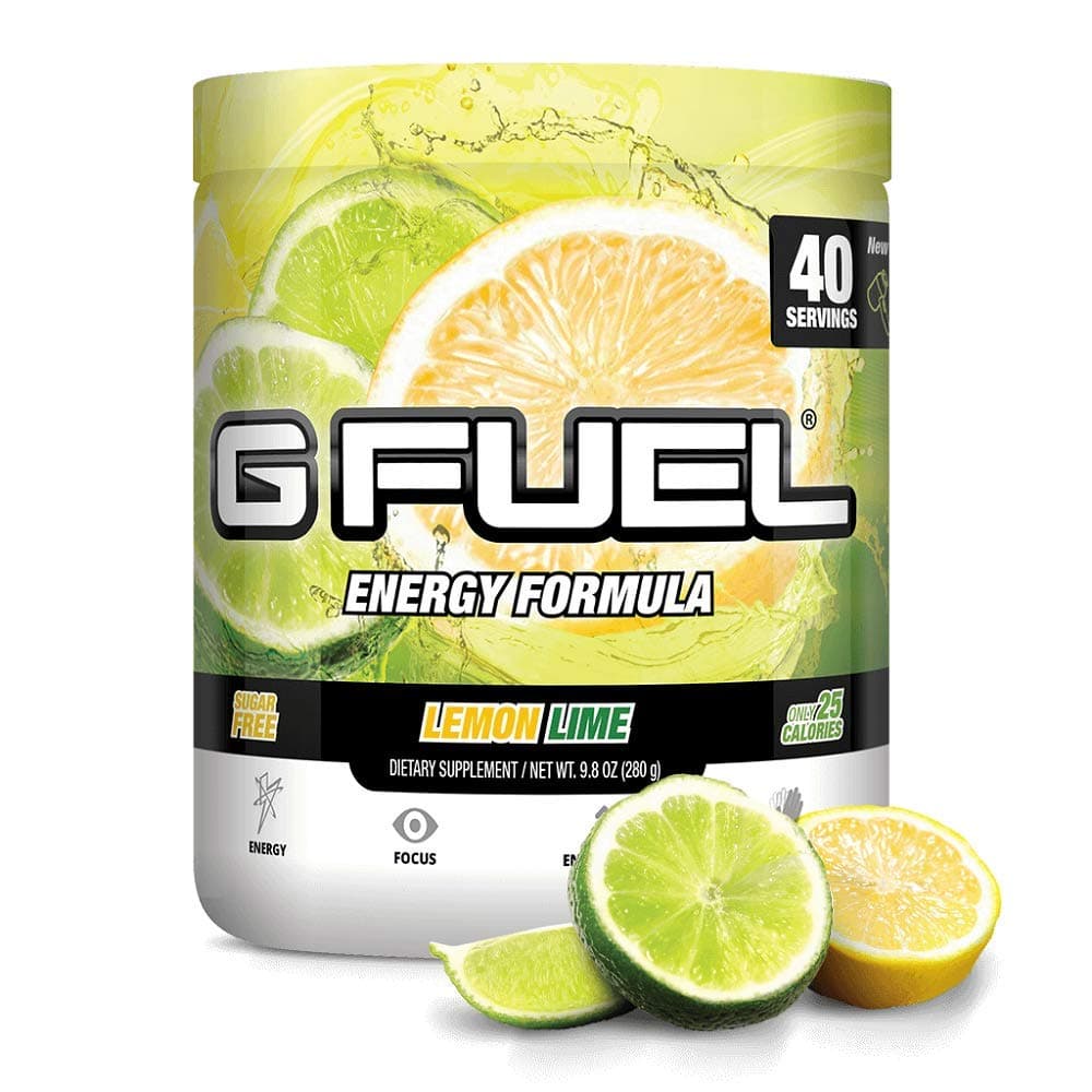 G Fuel Lemon Lime Energy Drink Powder, Pre Workout Caffeine Powder, Energy Powder Drink Mix for Gaming, Sugar Free Focus Amino, Vitamin + Antioxidants, 9.8oz (Lemon Lime, 40 Servings)
