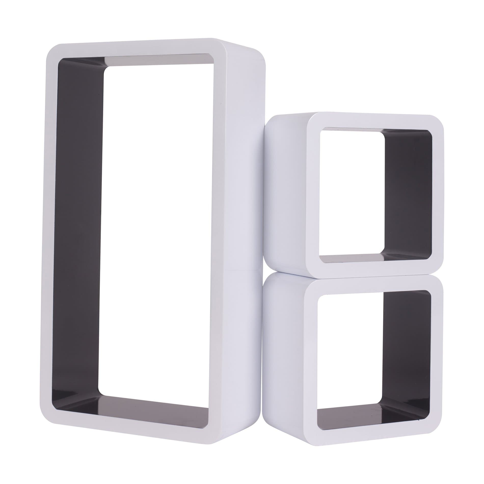 Mobili Rebecca® 3 Set Wall Shelves Bookcase Wood White Black Contemporary Style Sitting Room Office (Cod. RE4878)