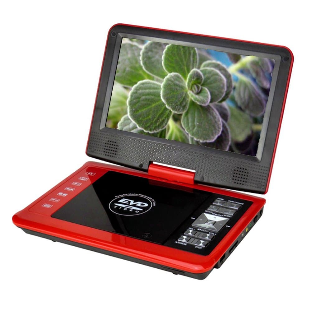 GamutTek 9.8 "DVD player with rotatable display, support SD card and USB, Direct Play in the formats MP4 / AVI / RMVB / MP3 / JPE, Red