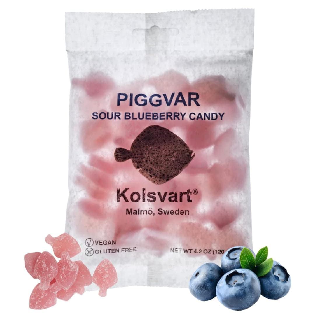 Swedish Candy, Piggvar Shaped, Classic Scandinavian Gummy, Vegan, Gluten Free, Sour Blueberry Flounder, 4.2oz (1-Pack)