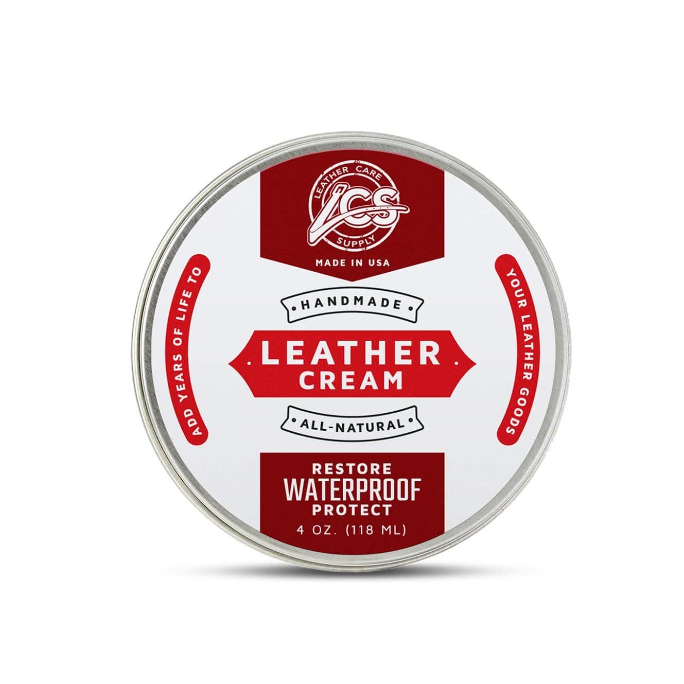Leather Care Supply Leather Cream - Heels, Restores, Conditions & Protects - All Natural, Non-Toxic. Made in The USA.
