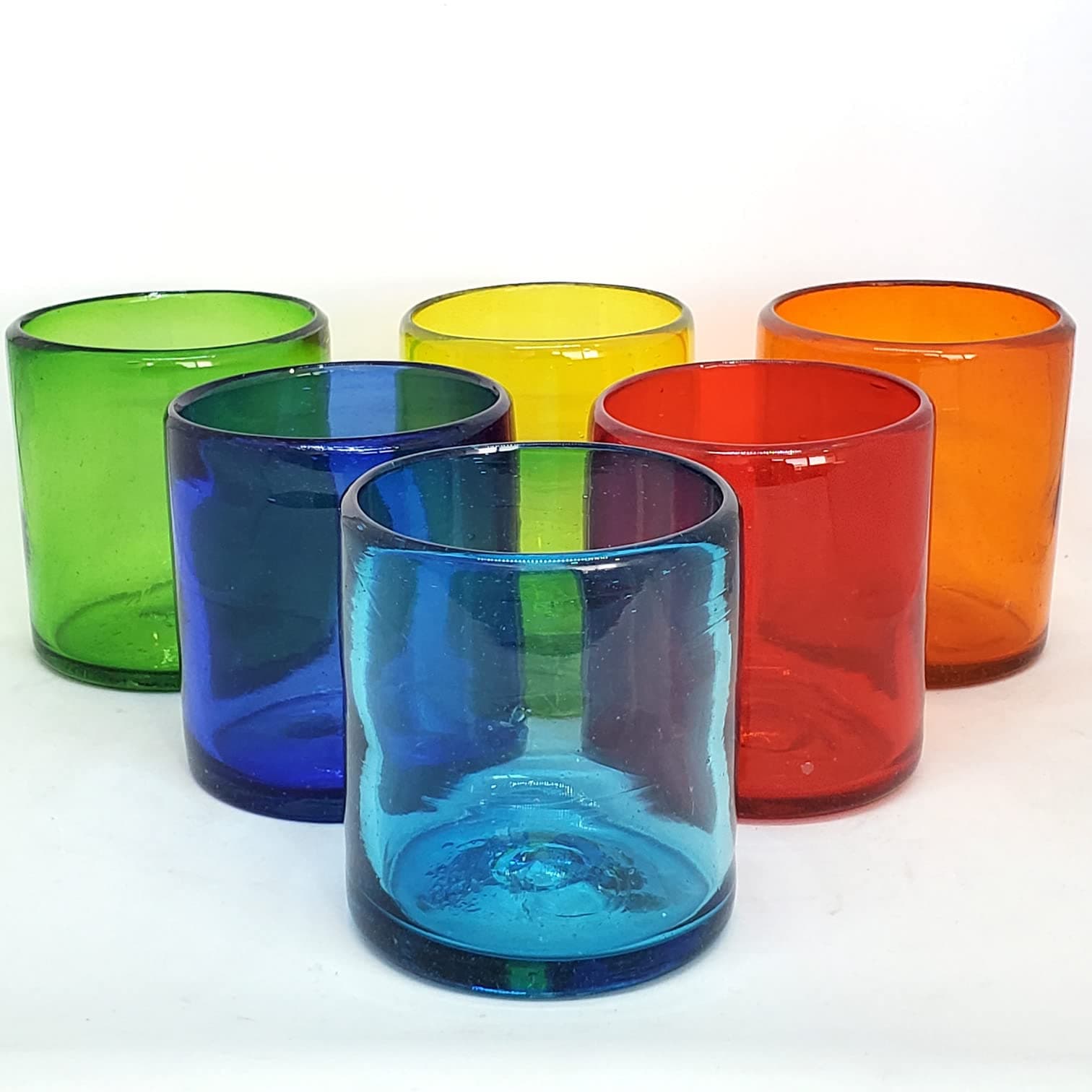 MexHandcraftRainbow Colored 9 oz Short Tumblers (set of 6), Recycled Glass, Lead-free, Toxin-Free (9oz Tumbler)
