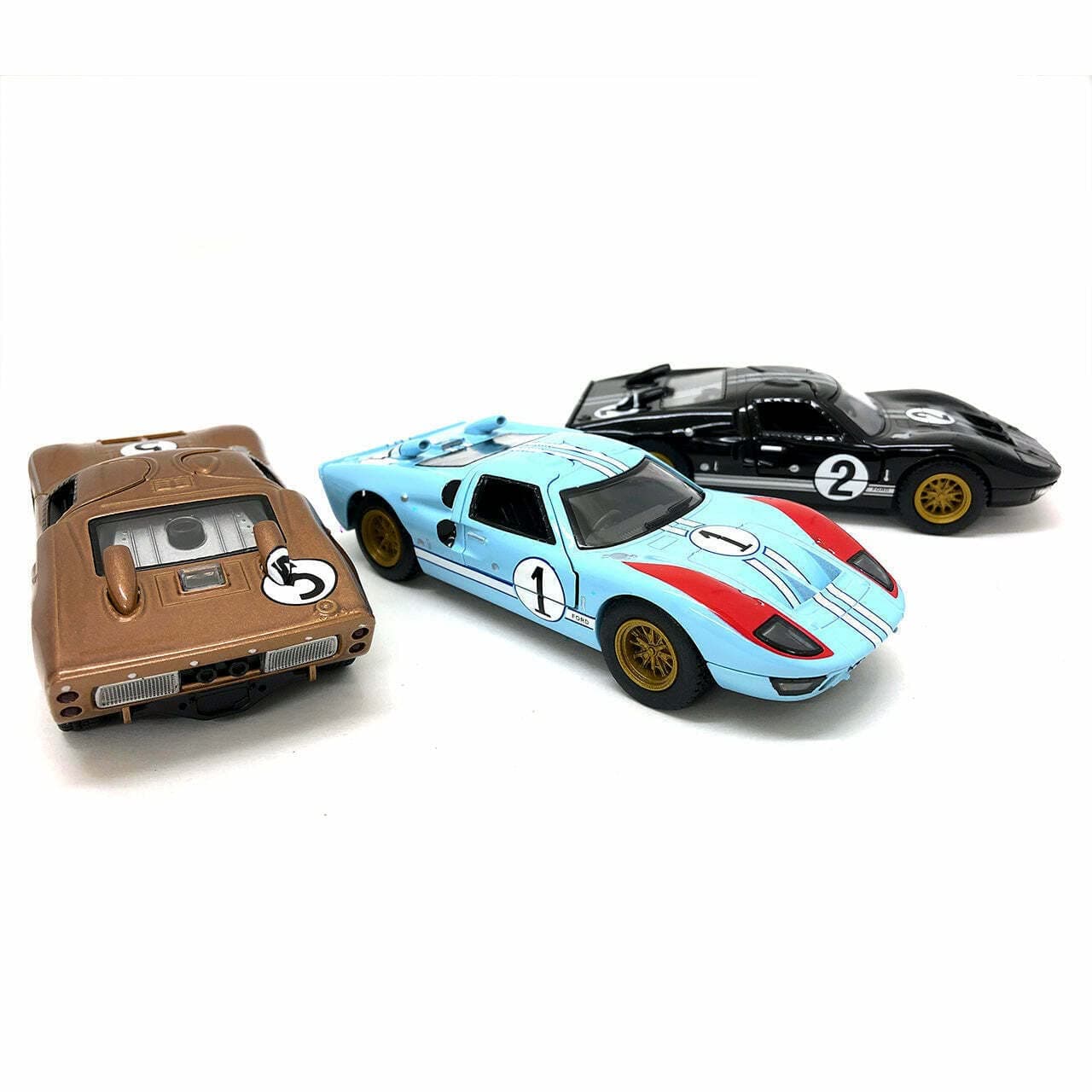 KiNSMART SetOf3 1966 Ford GT40 MKII Heritage Edition 5" 1:32 Scale Die Cast Metal Model Toy Super Race Car Blue Brown Black
