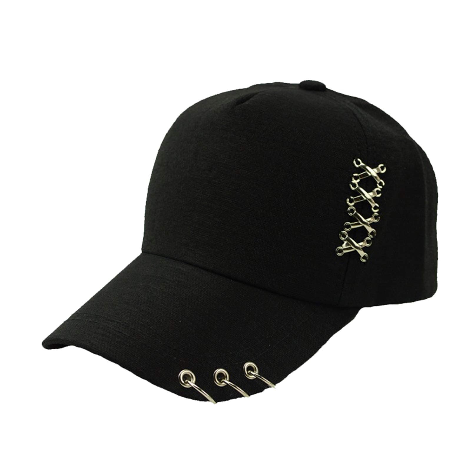 Kpop Hat Ring Baseball Cap - Suga Snapback Baseball Cap with Iron Rings (Black) (Medium, Black)