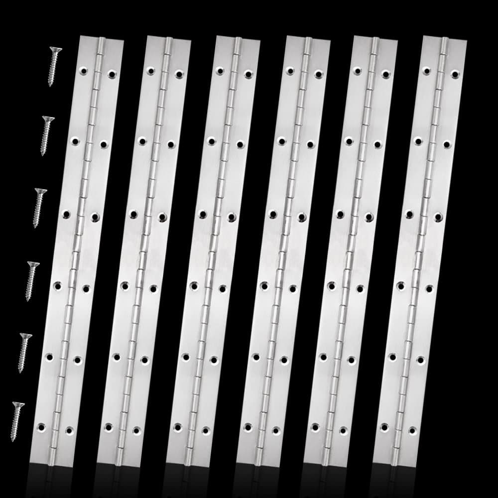 6 Pack 12 Inch Piano Hinge, Heavy Duty Continuous Hinge with Holes for Cabinets Boat Marine Door, 304 Stainless Steel 0.04" Leaf Thickness 1.2'' Open Width