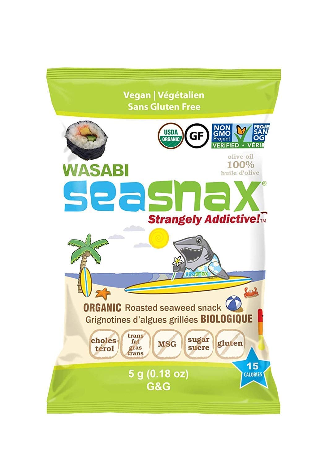 SeaSnax Organic Roasted Seaweed Snack, Wasabi, 0.18 Ounce (Pack of 12)USDA Organic