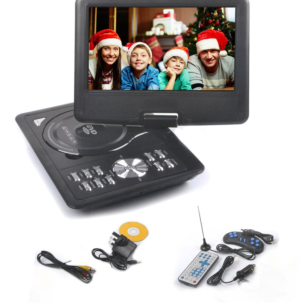 Rainyblue Portable DVD CD MP3 MP4 Player, Travel Car DVD Player Speakers with Swivel Screen,Built-in Rechargeable Battery SD Card and USB Supported Direct Play in Formats MP4/AVI/RMVB/MP3/JPEG (9 Inch,Black)