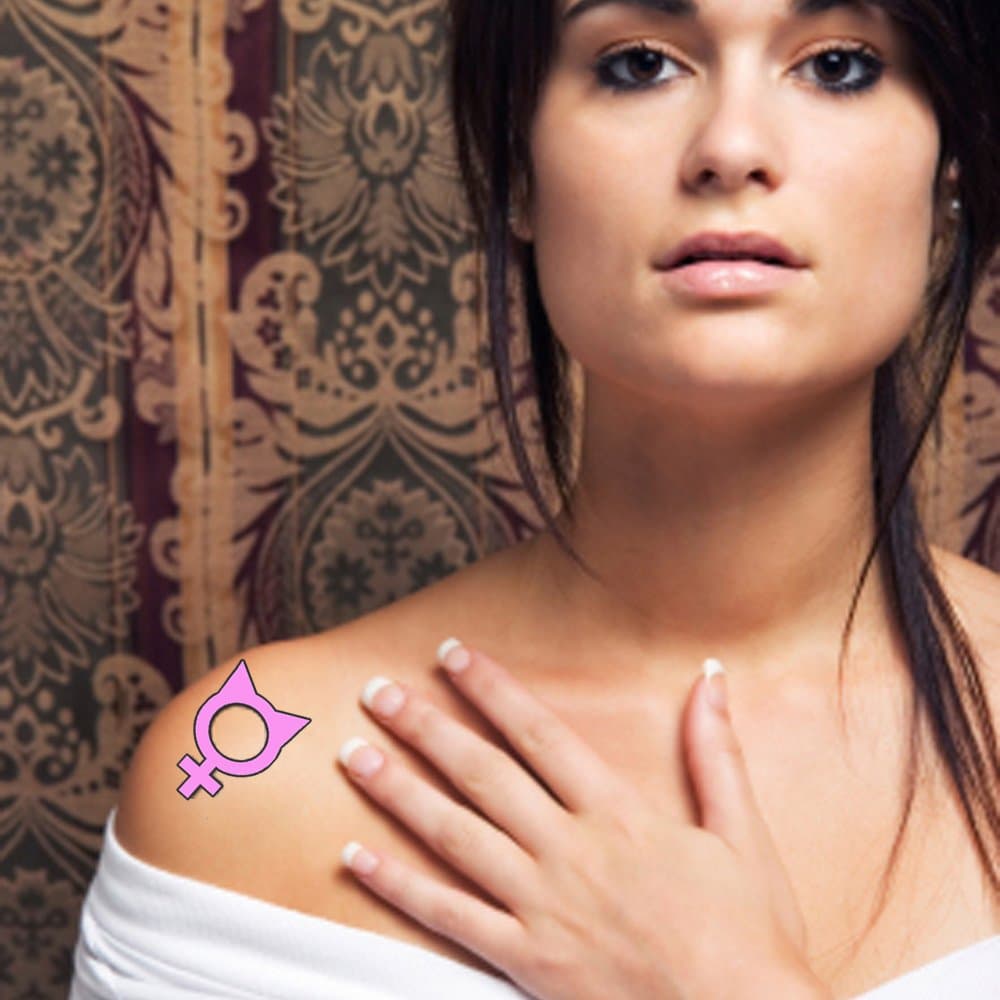 Not Too SweetTats Pink Girl Power with Ears Symbol Temporary Tattoo Pack - 6 Assorted Sized Tattoos per Pack