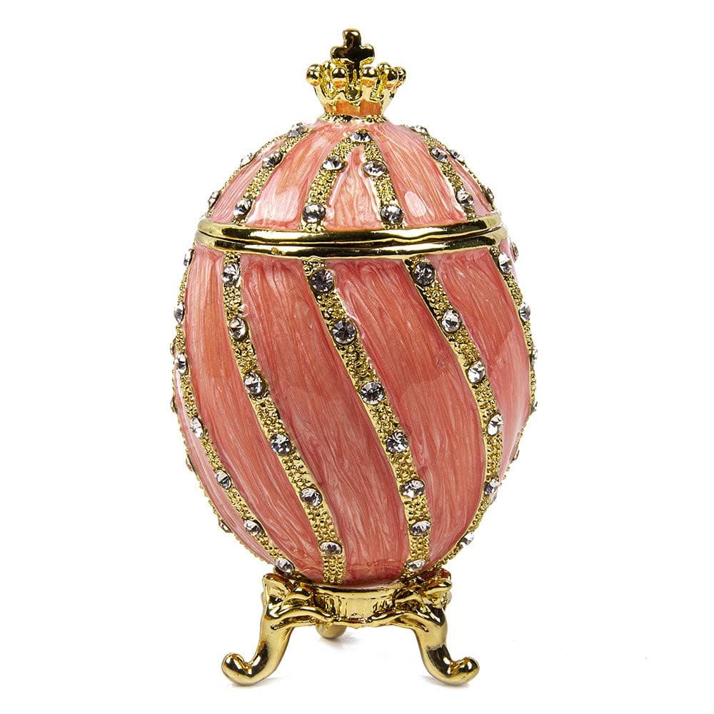OrlovNY Jewelry Gift Box for Necklace Swarovski Crystals Winding Egg with Crown Imperial Egg Jewelry Box (Small) 1.57 x 2.9-inch Desk Trinkets Unique Boxes (Pink)