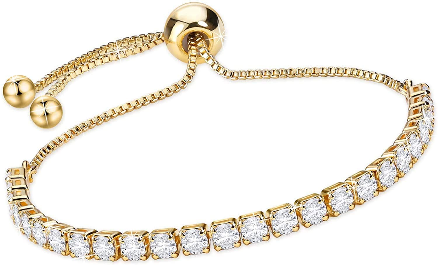 YanZi Jewelry14K Gold Plated Cubic Zirconia Tennis Bracelets for Women Rose Gold Plated Diamond AAA+ Cubic Zirconia CZ Dainty Classic Adjustable Slider Bracelet Fashion Jewelry Wedding Gift