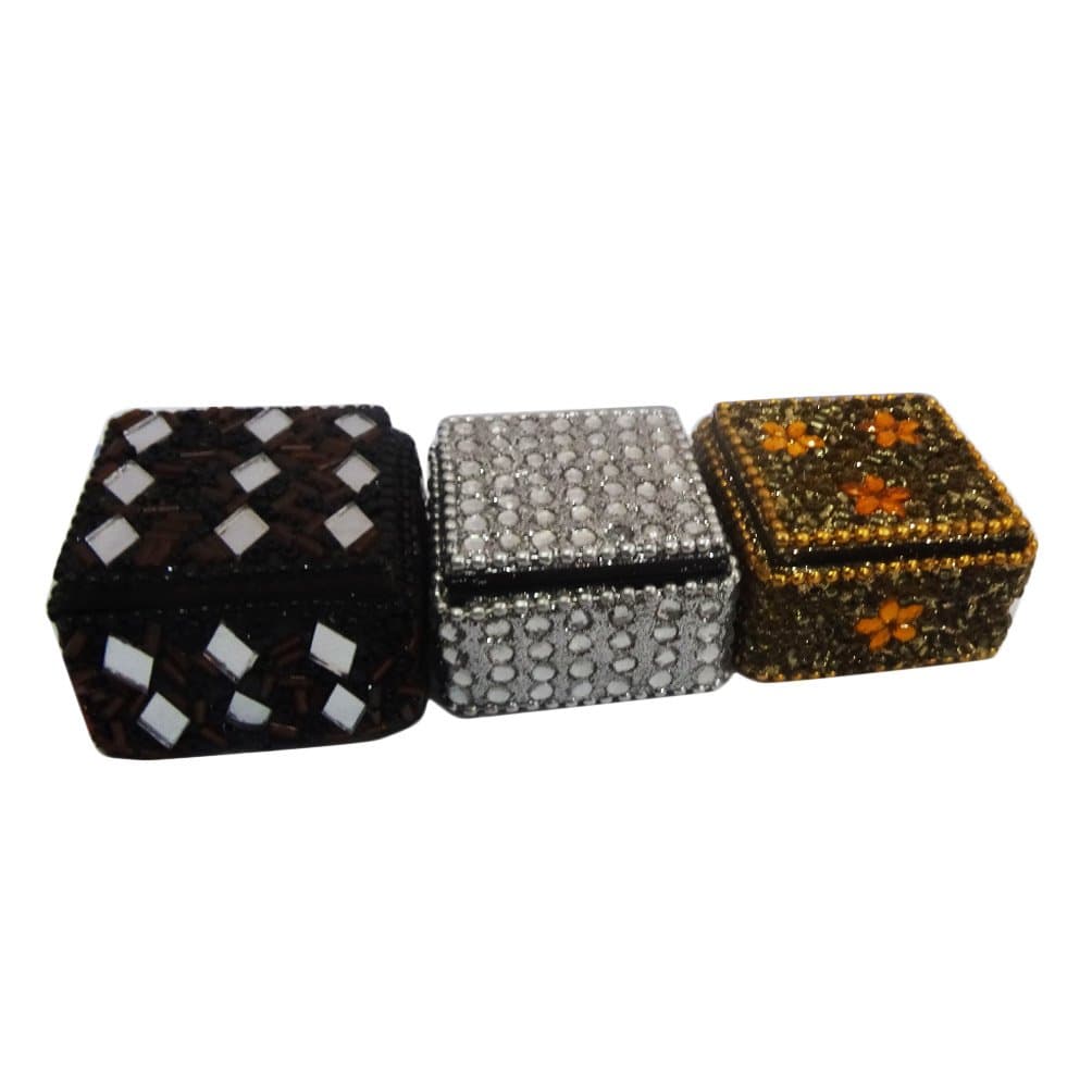 Designer Jewelry Box Lot Beaded Lac Material Mdf Storage Case Women’s Ring Jewellery Box Handcrafted Set of 3 Pcs