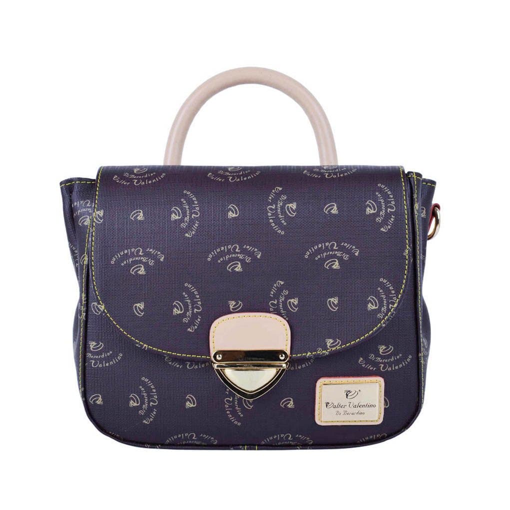 V006 Walter Valentino Leather Trim Small Saddle Across Body Bag