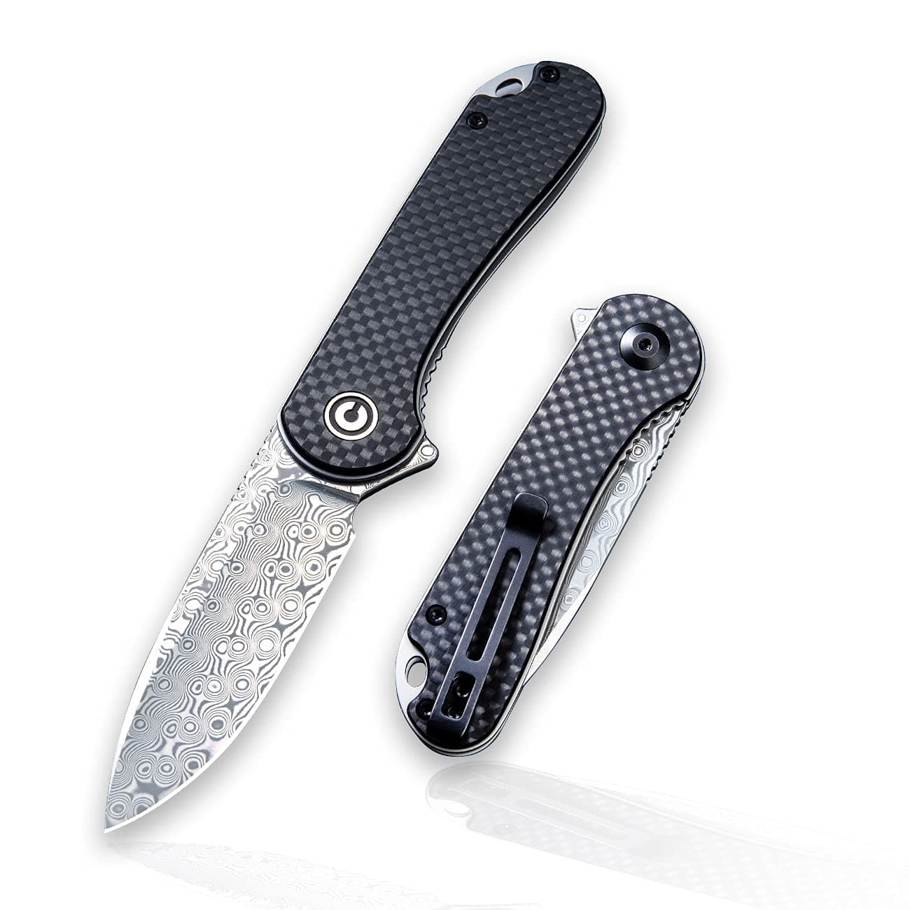 CIVIVI Elementum Damascus Pocket Knife - Lightweight Folding Knife 2.96" Blade,Black G10 Handle with Carbon Fiber Overlay,Good for Camping Outdoor C907DS