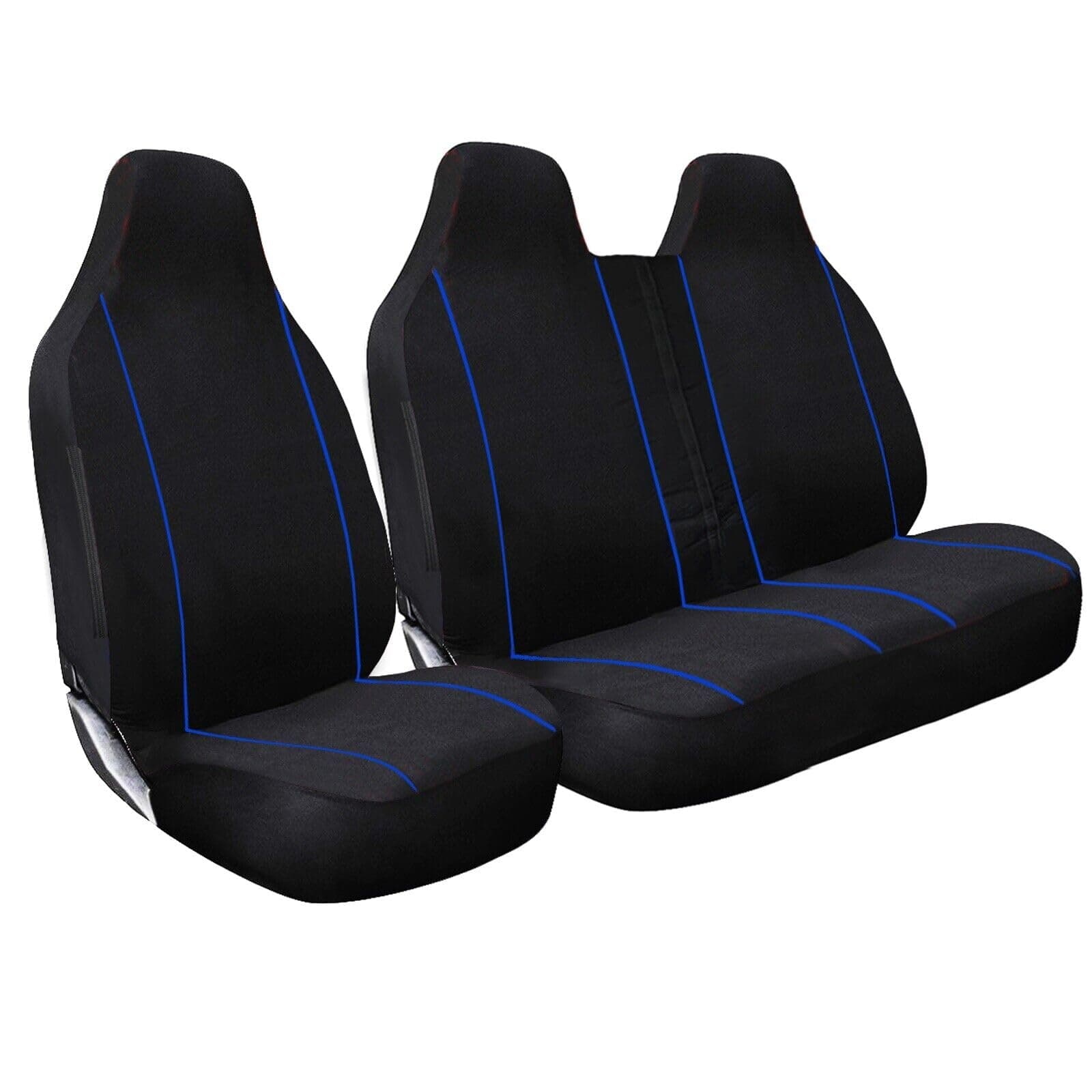 Mr E Saver Peugeot Boxer LWB Luxury Foam Cloth Van Seat Covers - Black Blue Piping