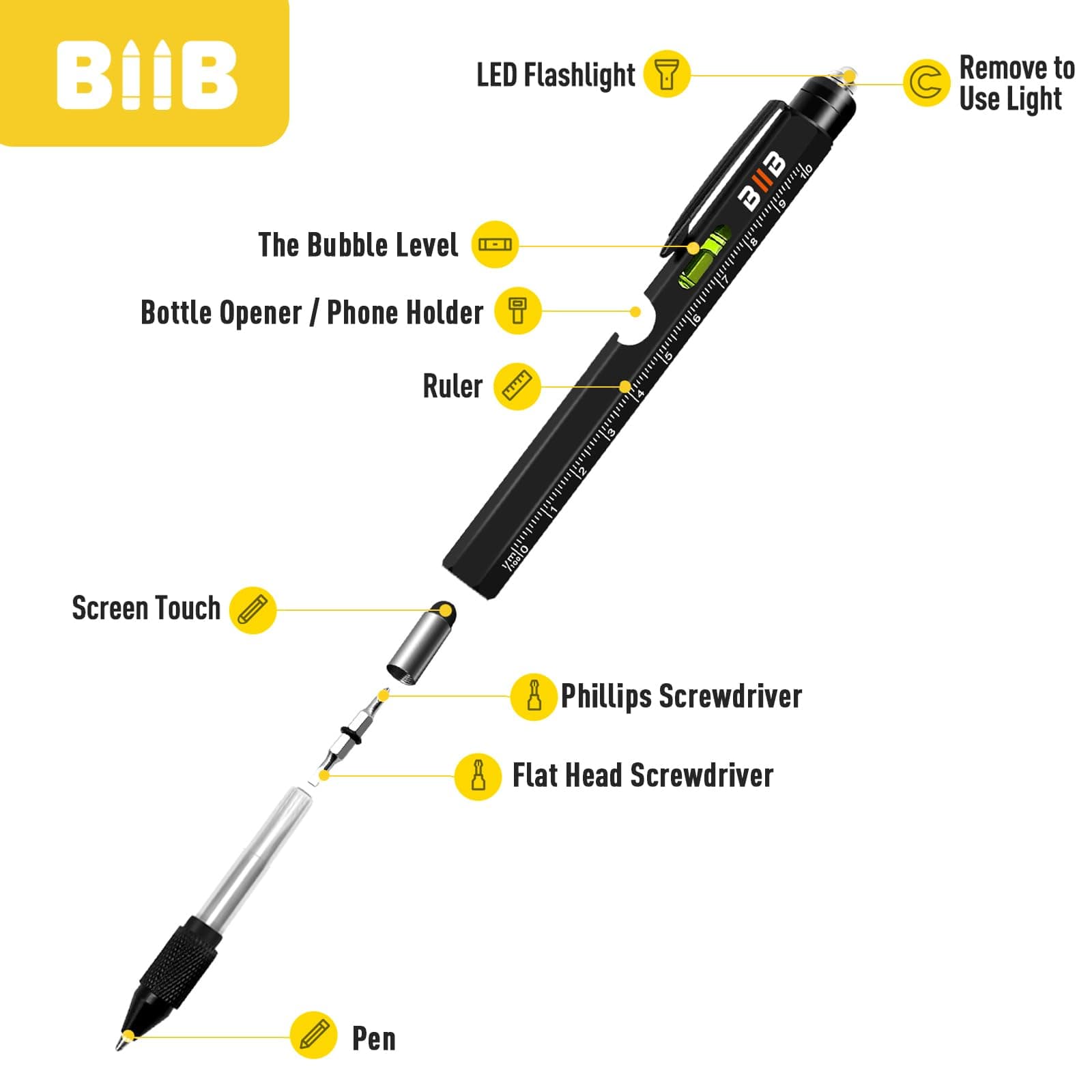 BIIB Gifts for Men 9 in 1 Multi Tool Pen, Men Gifts for Dad, Husband, Birthday Gifts for Men Who Have Everything, Father's Day Gifts from Wife and Daughter, Unique Tool Gadget for Men