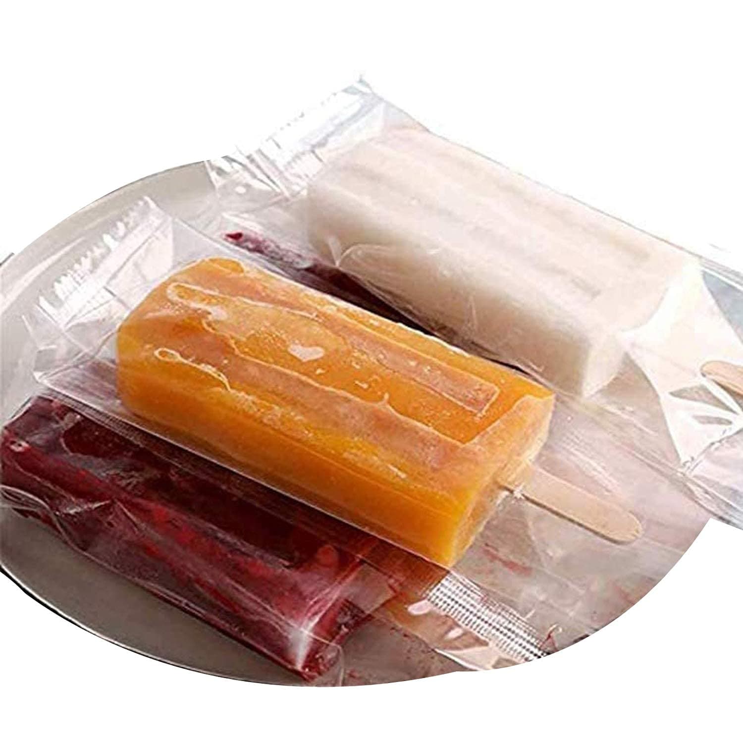 Ice Popsicles Bags Thick Frozen Pops Ice Cream Plastic Wrappers for Candy Food Grade Hot Sealing Packing Containers (200Pcs,Clear)