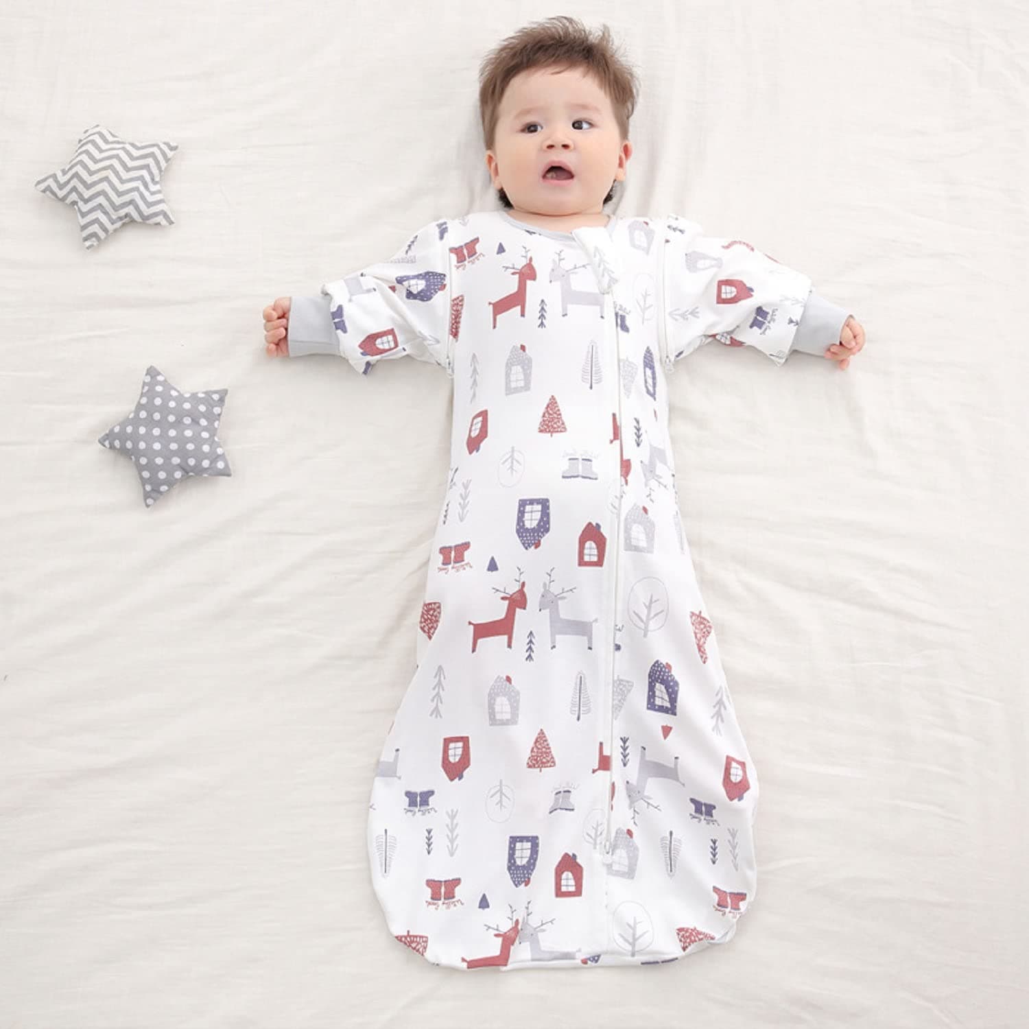 Baby Swaddle Wrap for Newborn Sleep Sack 100% Cotton Muslin Adjustable Sleepsack Transition Sleep Bag Wearable Blanket for 3-9 Months