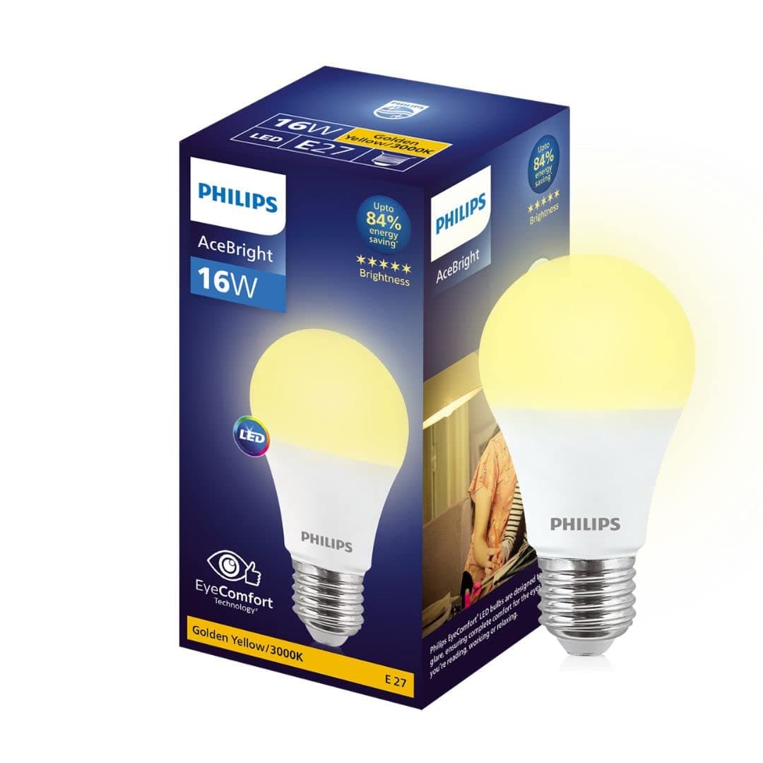 Philips 16-watt LED Bulb |AceBright High Wattage LED Bulb|Base: E27 Light Bulb for Home | Warm White, Pack of 1