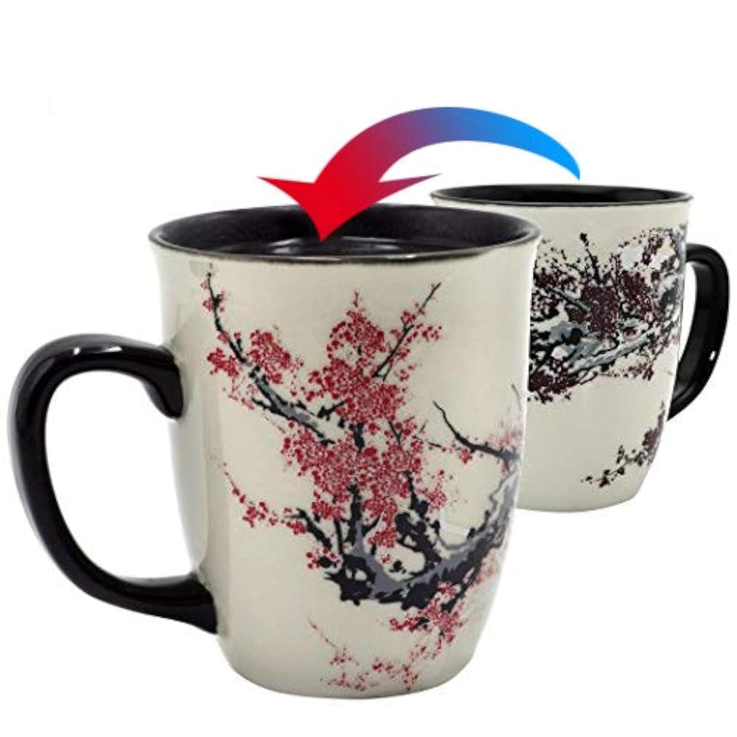 Color Changing Heat Sensitive Magic Funny Art Mug Large Coffee Tea Plum Blossom Porcelain Mugs for Women Mom Grandma Gifts 16oz Black Change Glow Red Cups