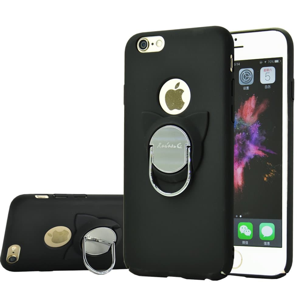 iPhone 6s Case,iPhone 6 Case with Ring Holder Kickstand,Cute Cat Rotating Ring Stand and Slim Thin Anti-Fingerprint Hard Case for iPhone 6/6s 4.7 inch (Black, iPhone 6/6s)
