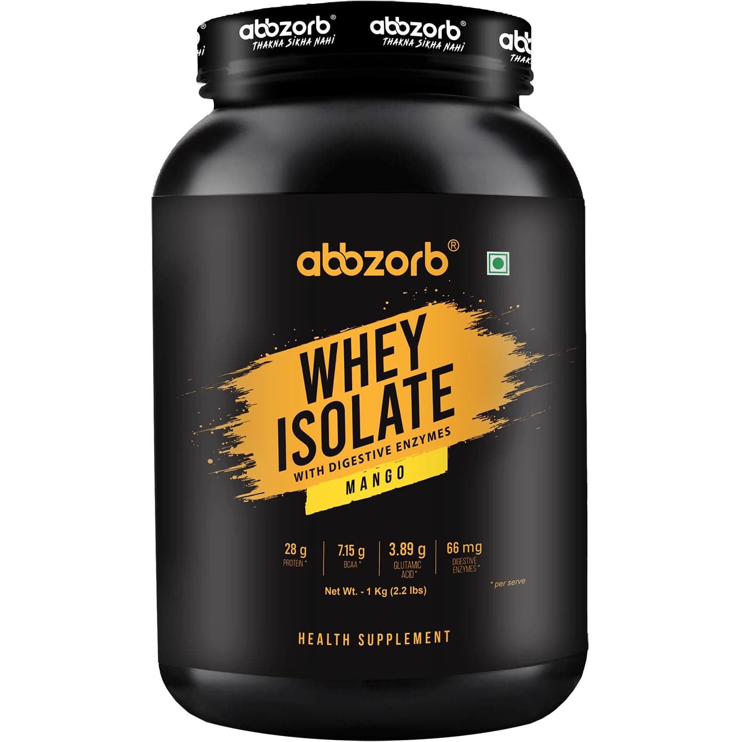 abbzorb nutrition Whey Protein Isolate Powder Mango -1kg | 28g Protein, 7.8g BCAA per SCOOP | Digestive Enzymes | Muscle Growth, Recovery | Lab Report |