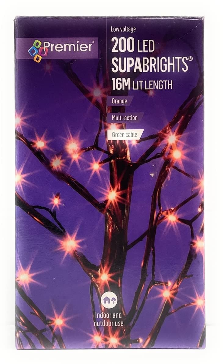 PremierDecorations 200 Ultra Bright Multi Action Orange Halloween LED Lights Indoor Outdoor