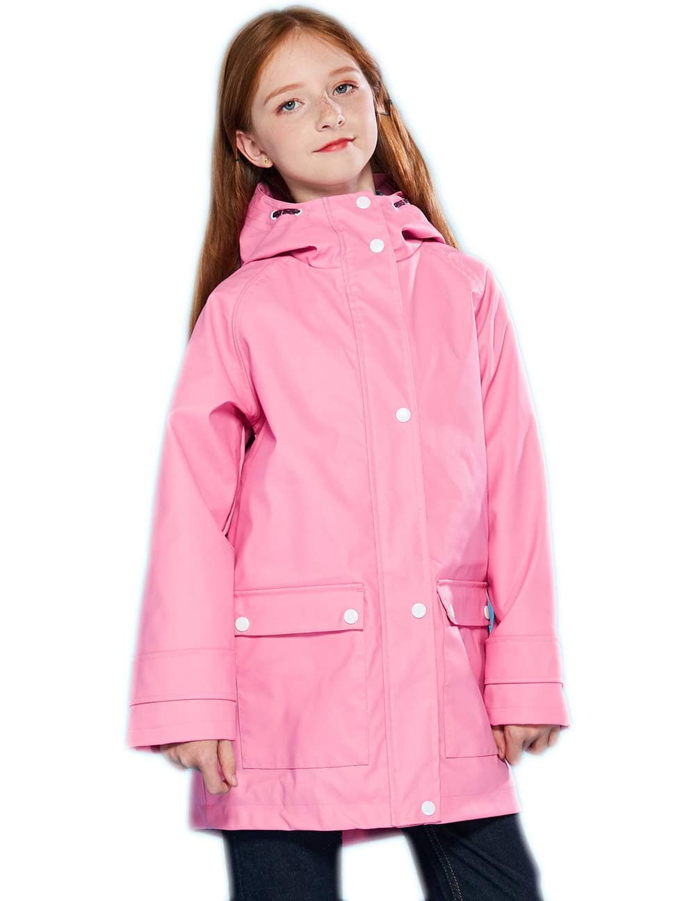 SOLOCOTEKids Rain Jacket Hooded Lined Rubber RainCoats for Girls Boys Waterproof Windproof