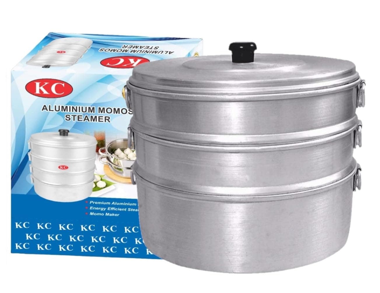 KC Aluminium Momos Steamer 3 Tier | Capacity 3 Liters | Diamm: 8 Inches