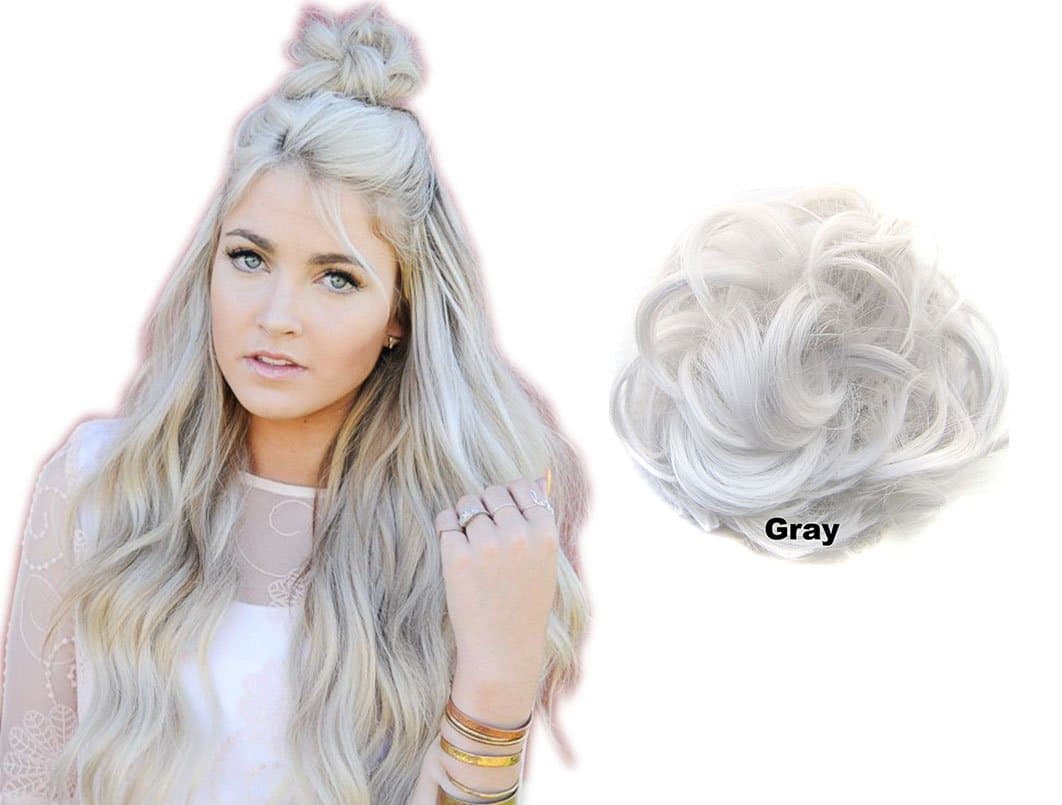 ShowPower Scrunchy Scrunchie Bun Up Do Hair Piece Hair Ribbon Ponytail Extensions Wavy Messy Gray