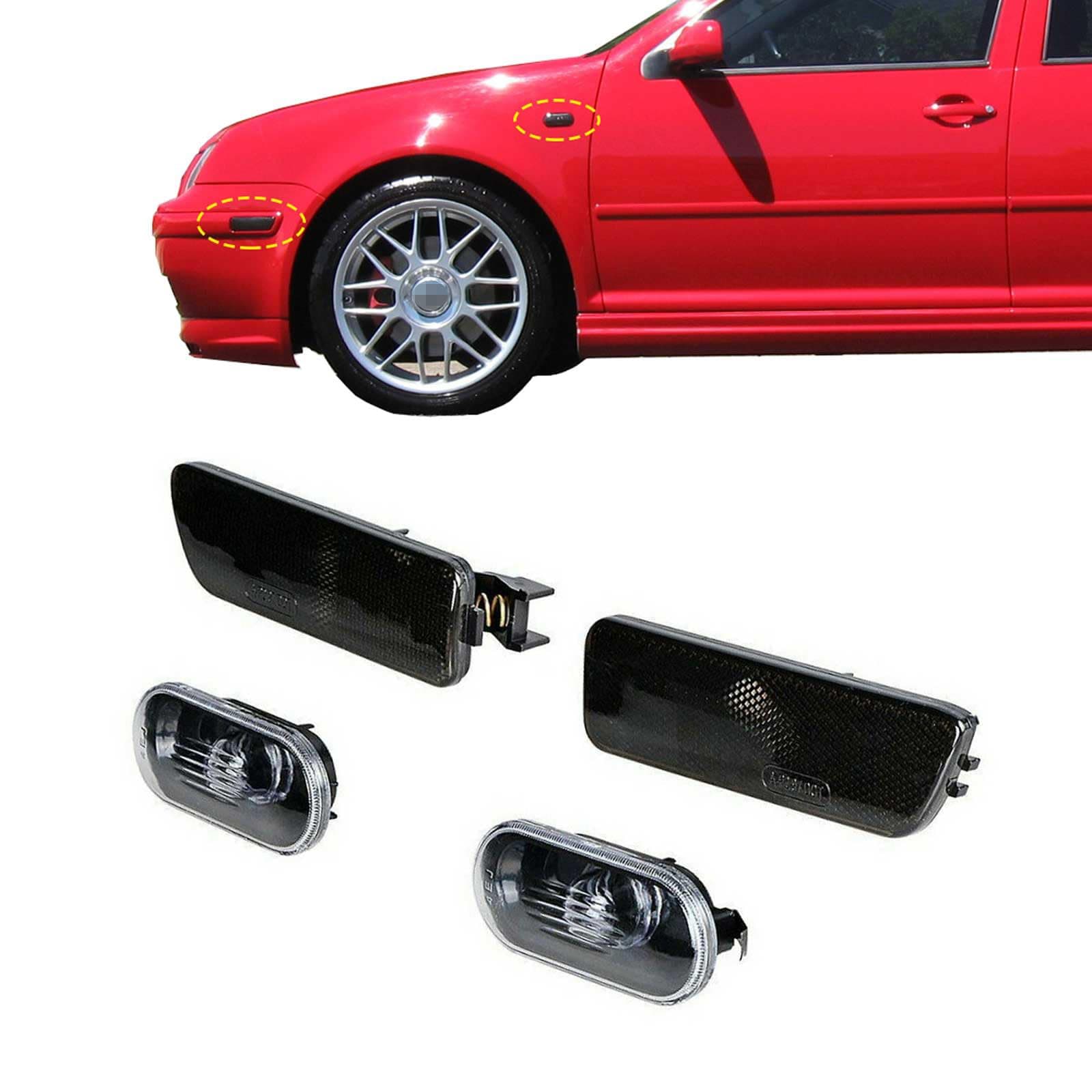 Fender Bumper Side Marker Light Fit for Volkswagen 1999-2005 VW Jetta MK4 1999-2003 Golf MK4 Black Base Clear Lens Amber Lamp Housings OE: 1J0 949 117 1J5 949 117 1JM 945 071 1JM 945 072 (1 Pair)
