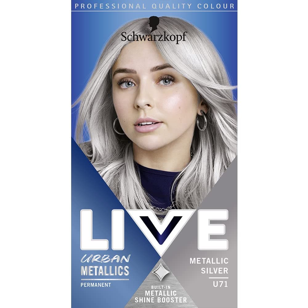 Schwarzkopf LIVE Urban Metallics Vibrant, Long Lasting, Permanent Silver Hair Dye, Infused with Coconut Oil for Shiny Hair - Metallic Silver U71